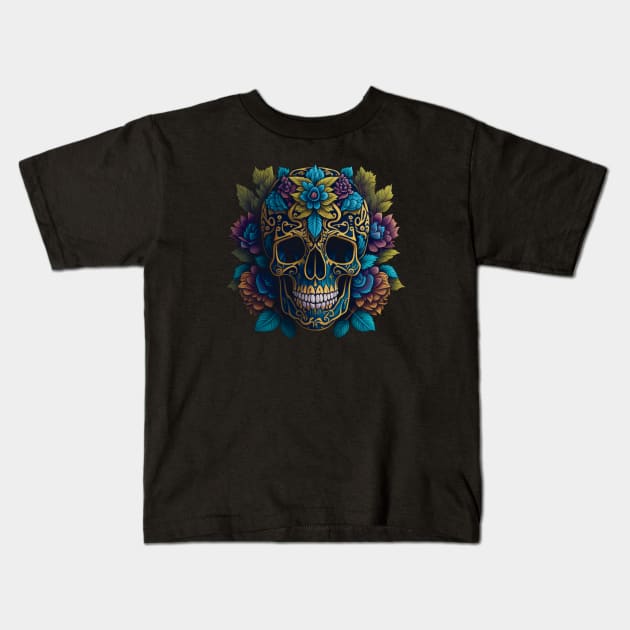 Intricate Sugar Skull Art Embodies the Spirit of Día de los Muertos Kids T-Shirt by ImaginativeInkPOD